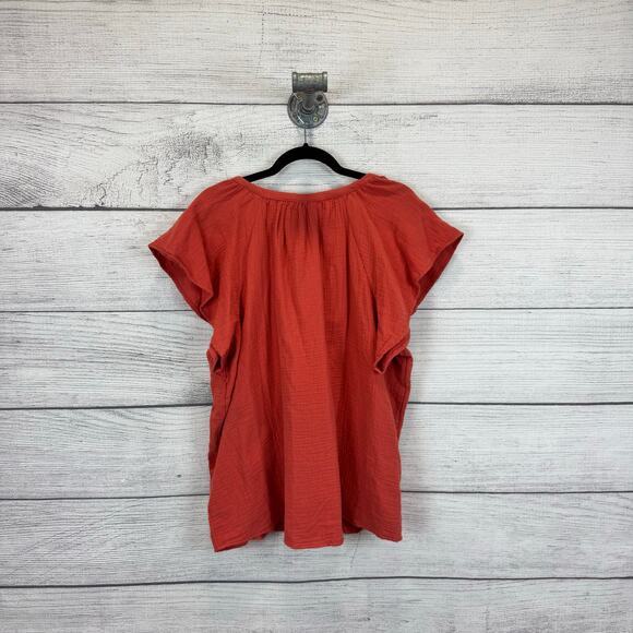 Universal Thread Plus Size Rust Coral Short Sleeve Gauze Blouse Size 1X - Picture 2 of 6